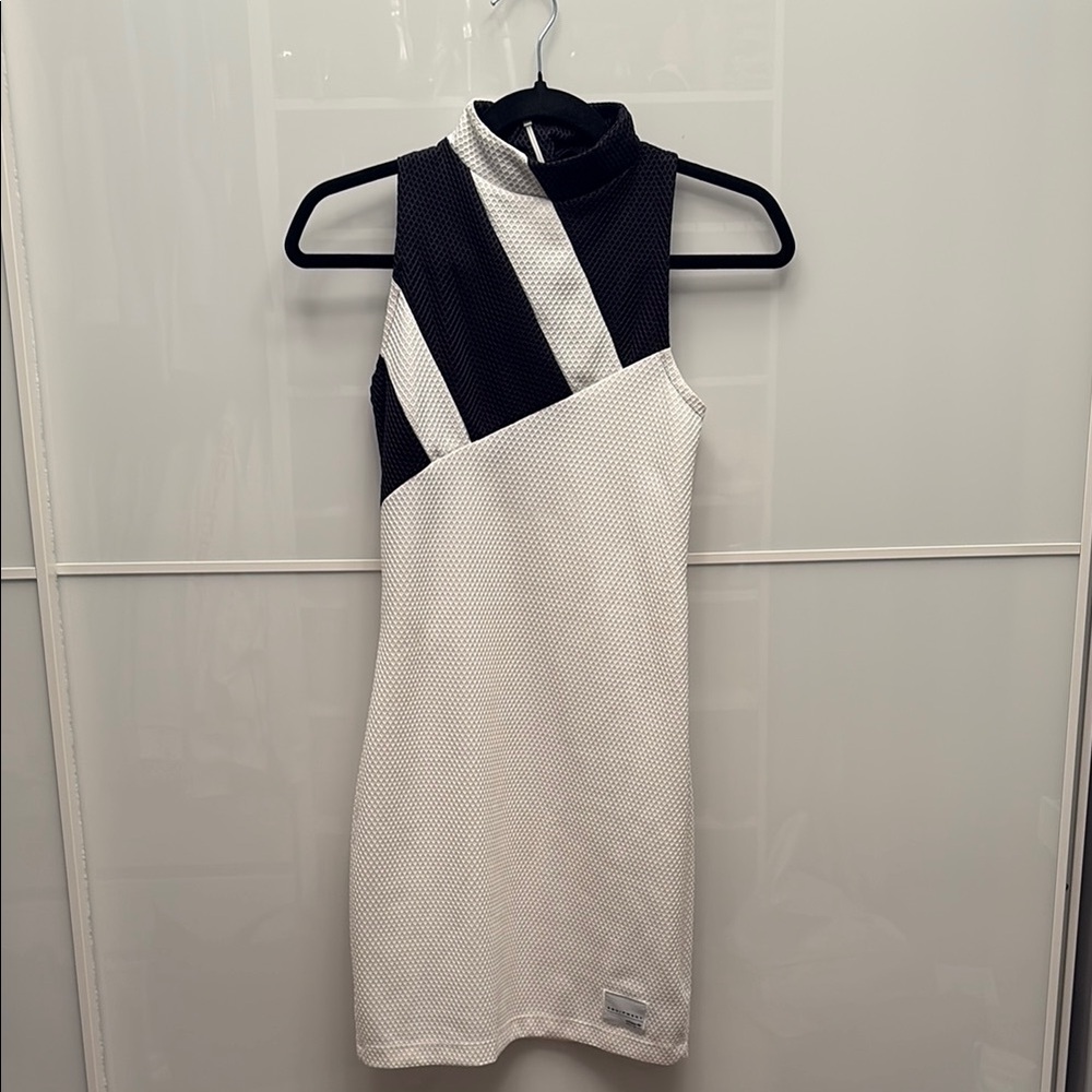 Adidas Originals Black and White Ruched Halter Sheath Dress